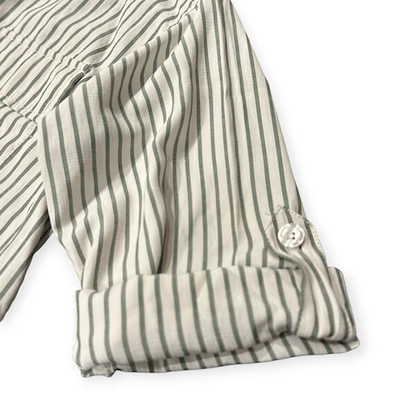 Max Studio | XS | Striped Tab Sleeve Collared V-neck Pullover Blouse Shirt - Picture 5 of 7